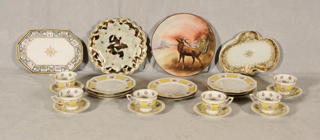 24 PIECES PORCELAIN. CONSISTING OF 20 PIECES YELLOW : 24 PIECES PORCELAIN. CONSISTING OF 20 PIECES YELLOW ROSENTHAL CHINA & 4 NIPPON TRAYS. GOOD.