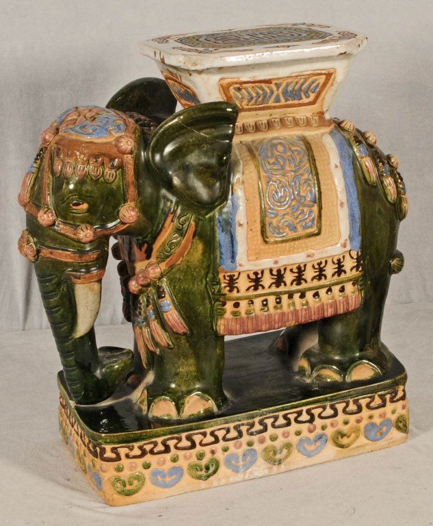 ORIENTAL CERAMIC ELEPHANT GARDEN SEAT. MULTICOLORED.
