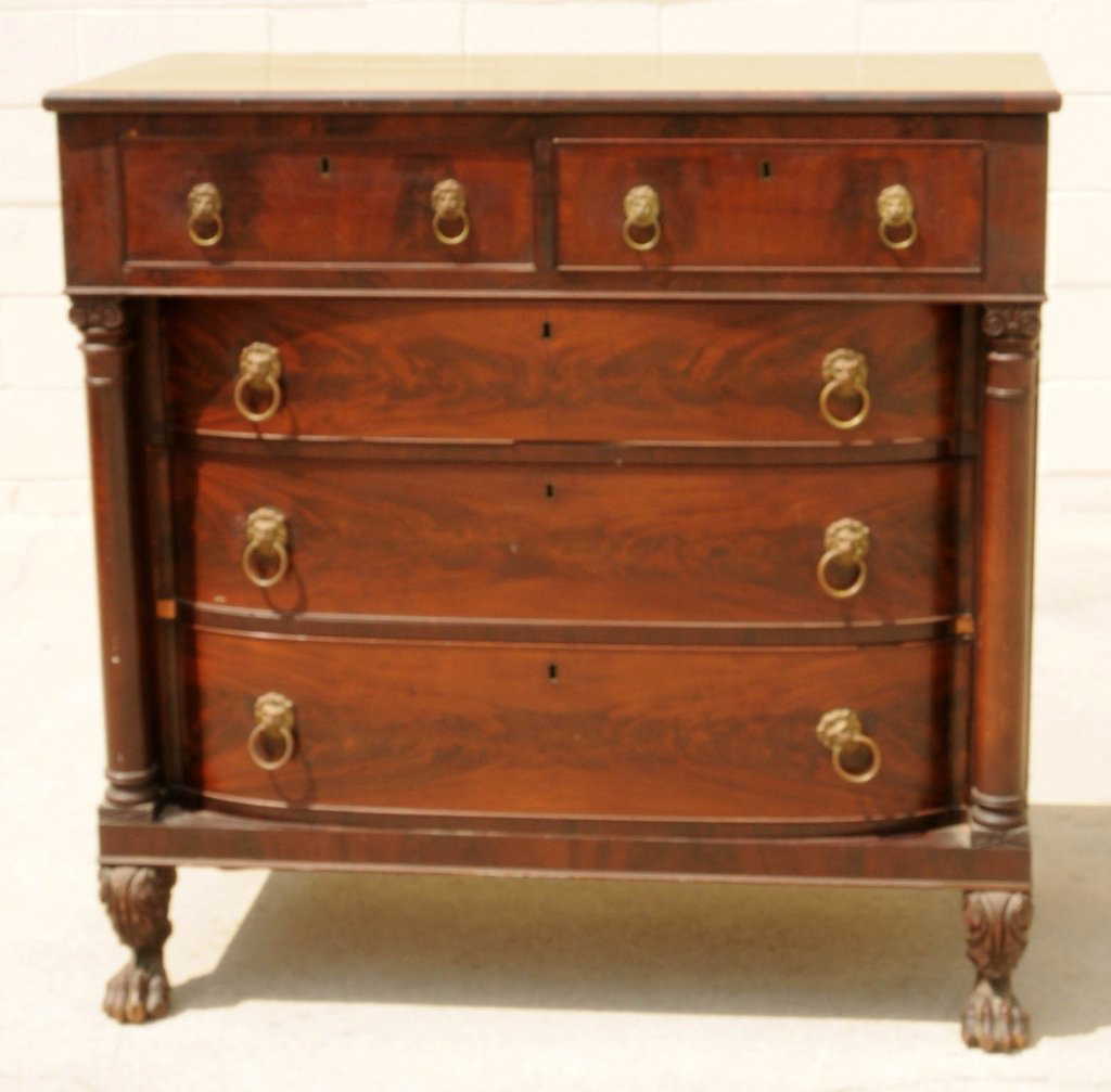 ANTIQUE ENGLISH MAHOGANY EMPIRE STYLE 5 DRAWER CHEST.