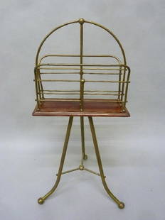 Circa 1910 Unique Brass & Mahogany Rotating Bookcase: Circa 1910 Unique Brass & Mahogany Rotating Bookcase Stand -has rotary assembly as part of brass section. height 40" width 18". Found in St Paul MN. Very good condition.