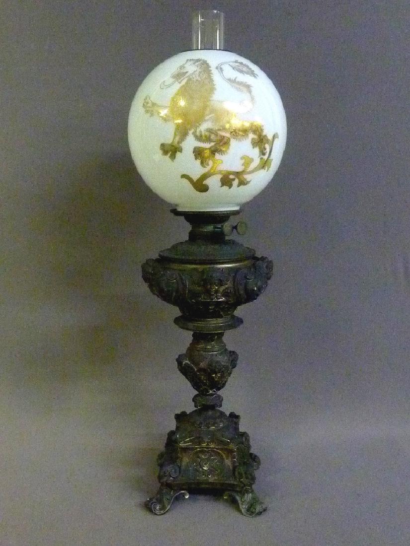 Circa 1890's Signed E. Miller Oil Banquet Lamp with (1 of 8)