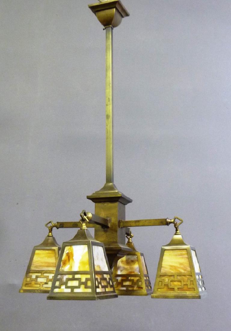 Circa 1910 Four  Light Brass Mission Carmel Slag Glass (1 of 7)