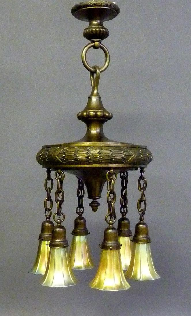Circa 1910 Solid Bronze 6 Light Chandelier with Period (1 of 4)
