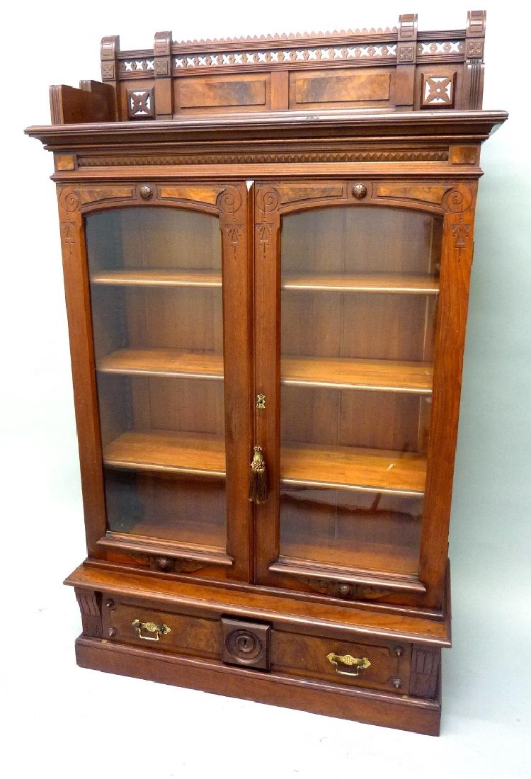 American circa 1870's Burl Walnut Bookcase with Carved (1 of 4)