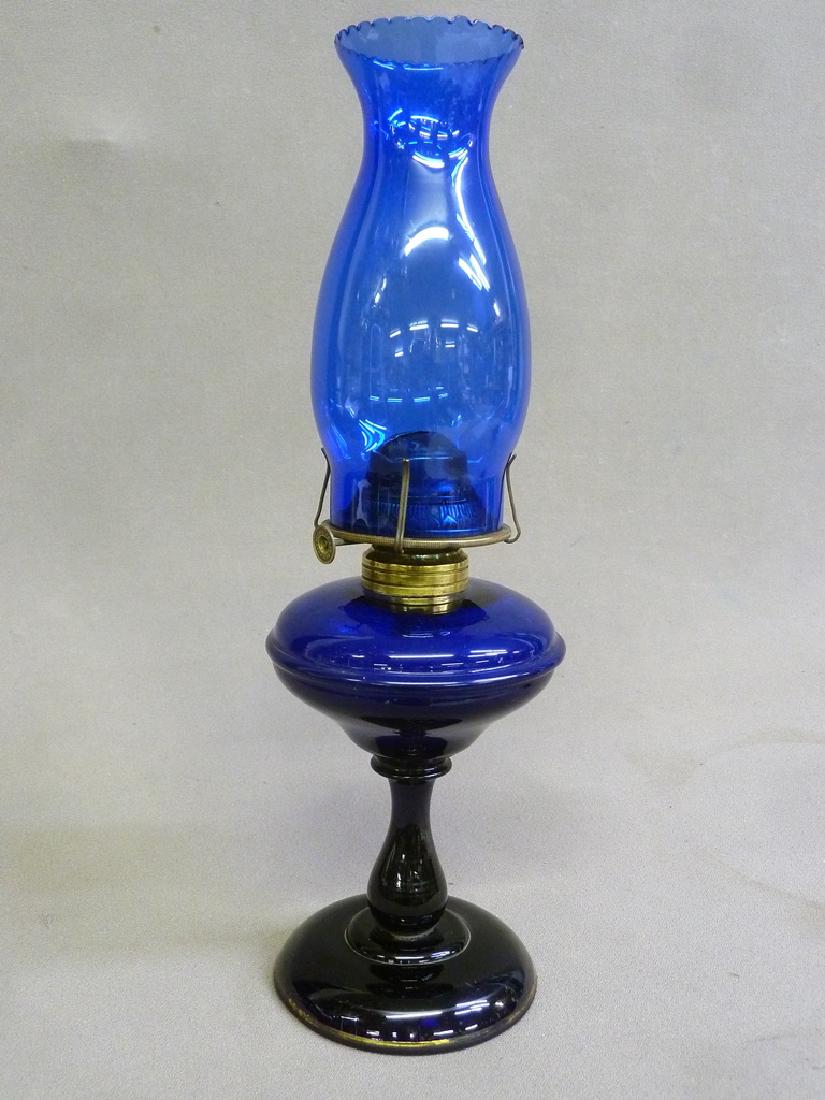 Circa 1850's Cobalt Blown Glass Oil Lamp with Early