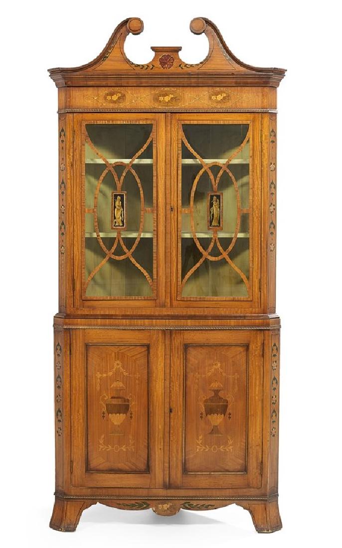 Edwardian Satinwood 2-Part Corner Cabinet, ca. 1900, H: (1 of 4)