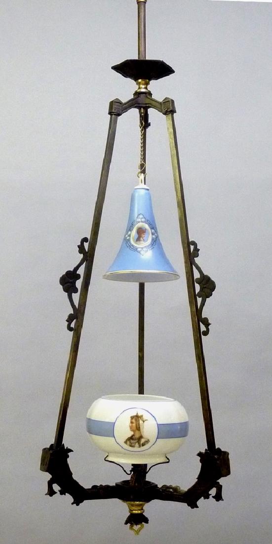 Circa 1870's Gasolier Hall Light w/Sandwich Glass (1 of 10)