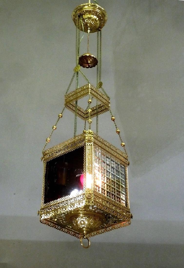 Circa 1880's Cut Glass & Ruby Hanging Oil Lamp Polished (1 of 8)