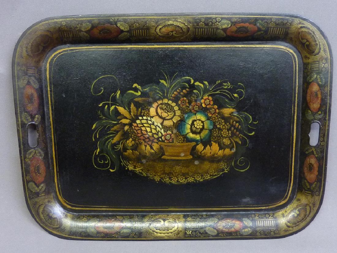Mid 19th Century Hand Painted Toleware Tray with Fruit (1 of 3)