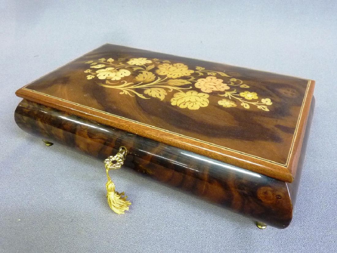 Wood inlaid music box jewelry box Made in Italy. Marked
