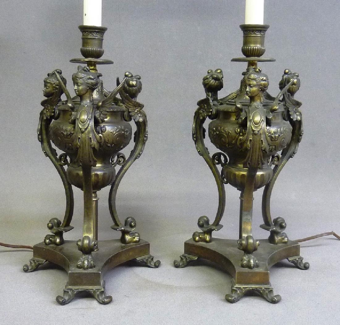 Pair of bronze Renaissance style table lamps with (1 of 3)