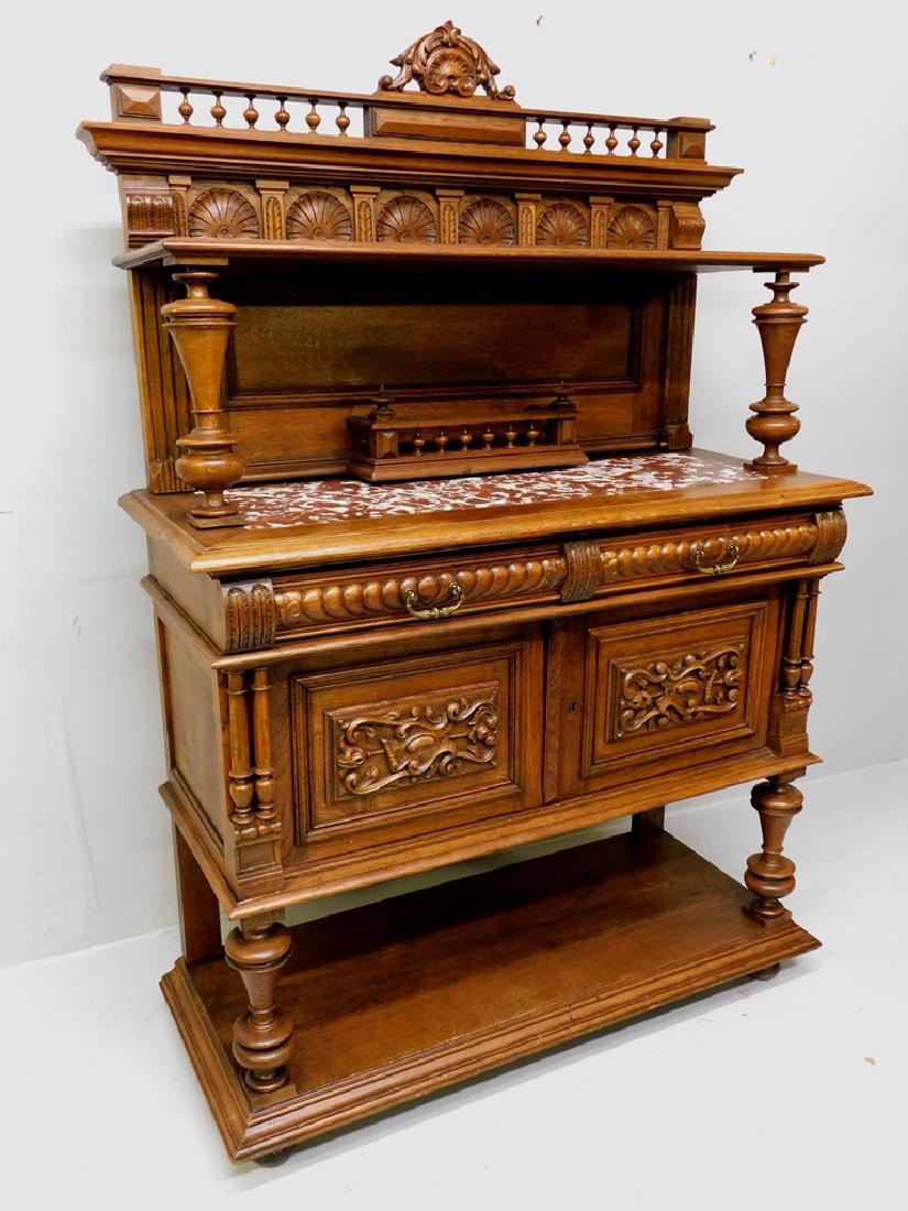 Circa 1900 Solid Oak Marble Top Server/Sideboard - (1 of 6)