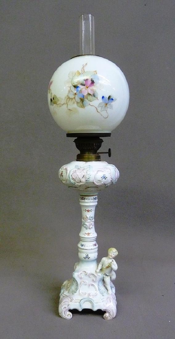 Circa 1890's Dresden Style Mini Oil Lamp with Porcelain (1 of 5)
