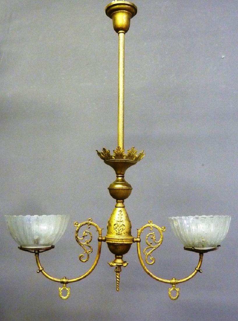 Circa 1890's Two Arm Gas Ceiling Fixture with Antique (1 of 3)