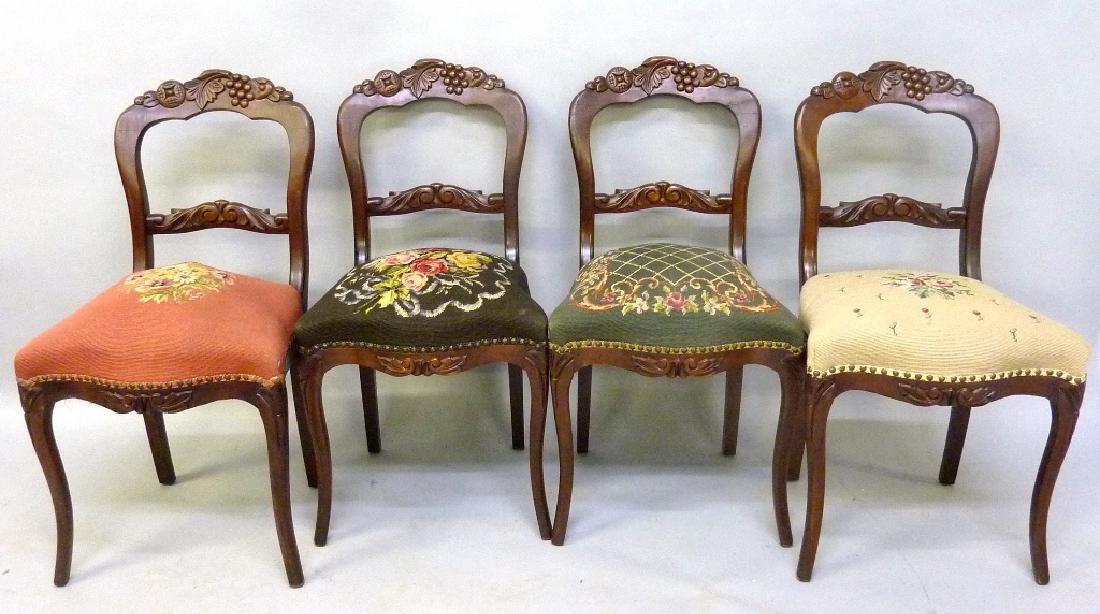 Circa 1920's Set of 4 Grape & Leaf Carved Chairs with (1 of 3)