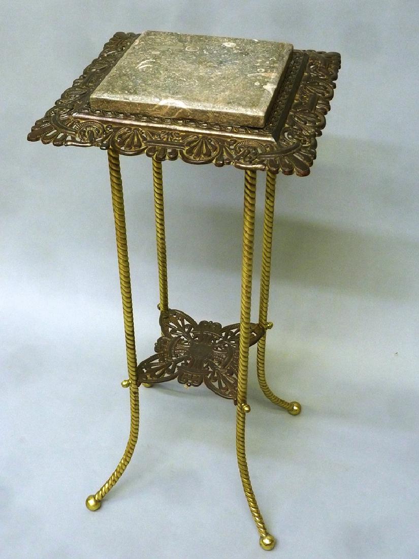 Circa 1900 Ornate Brass & Cast Iron Marble Top Plant or (1 of 3)