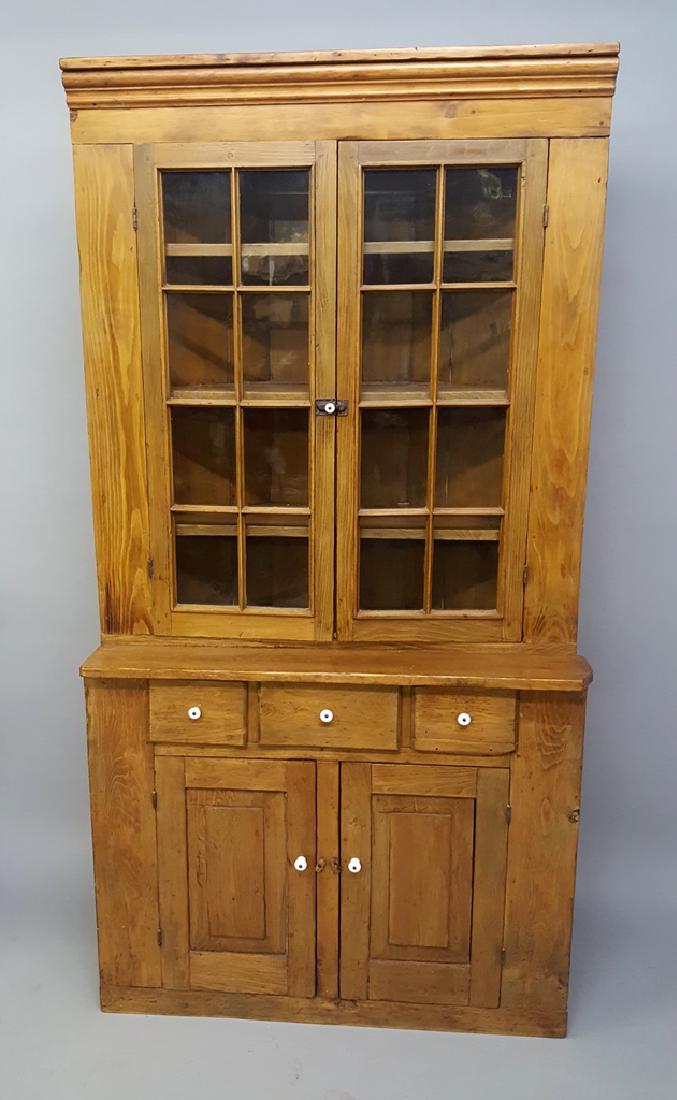 C 1880's Pine Refinish Corner Paned Glass Doors