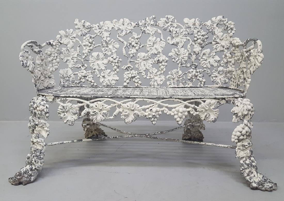 Grape cast iron garden bench signed (John Mclean NY): Grape cast iron garden bench signed (John Mclean NY) Introduced 1870 - hgt 31" w 46.5" d 29". Found in Wabasha MN estate. Good condition. Just needs paint.