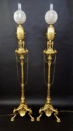 Fantastic Pair Gilt Bronze Gas Floor Lamps c 1870's,