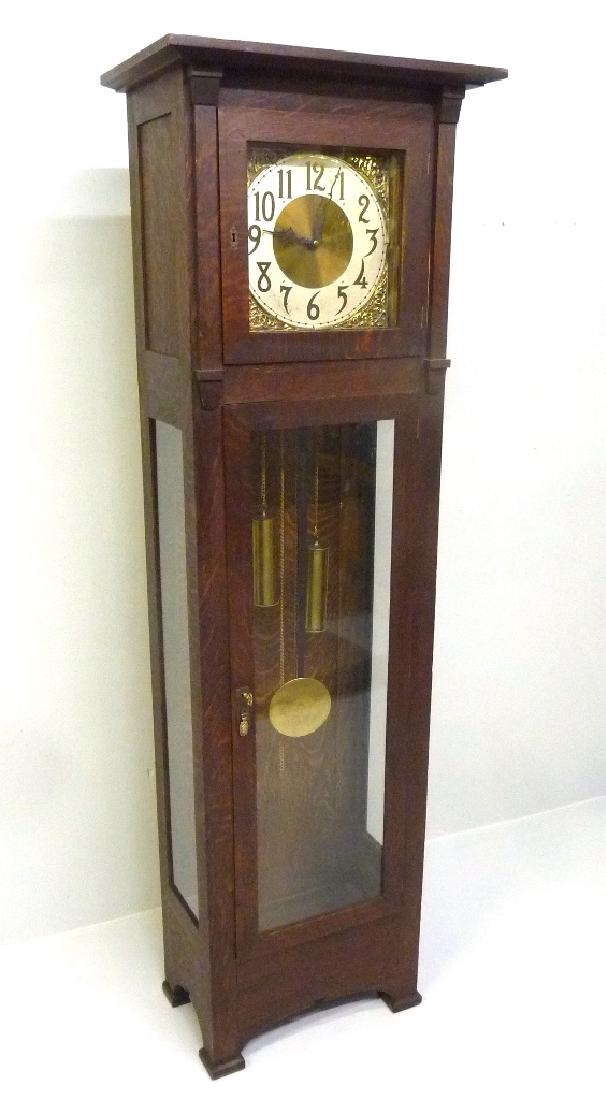 Circa 1915 Mission 1/4 Cut Oak Grandfather Clock with 2