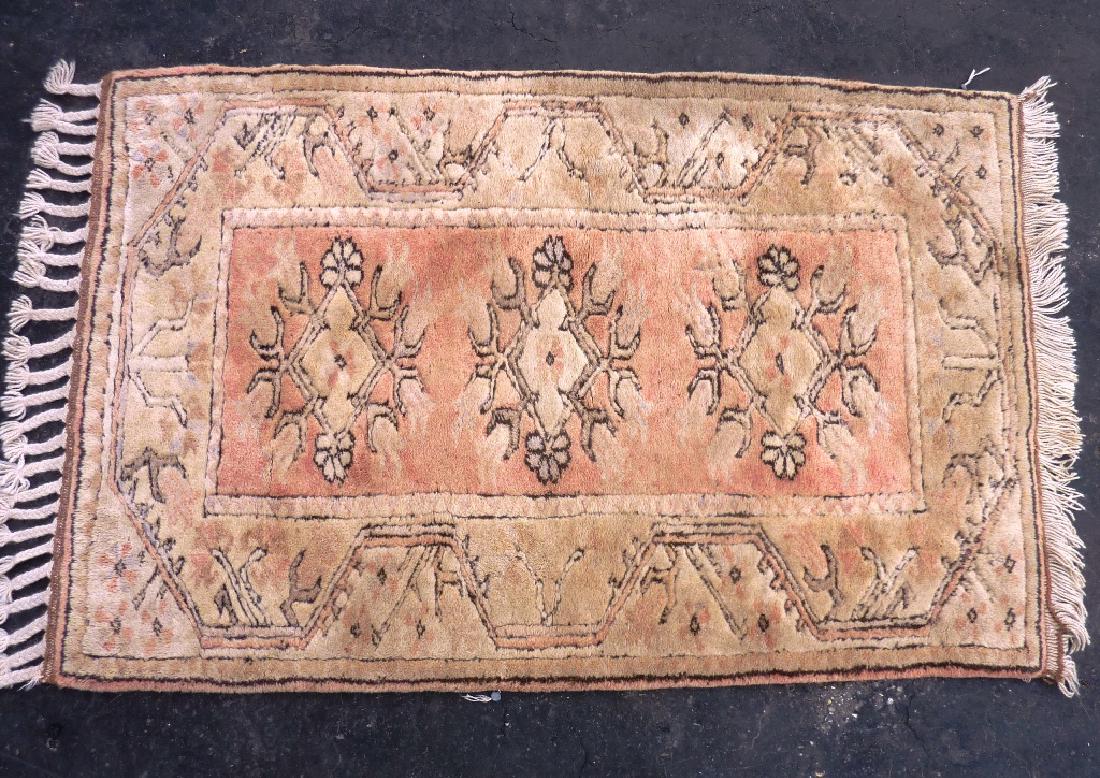 Hand Tied Oriental Throw Rug (rose & beige) 56" x 33".: Hand Tied Oriental Throw Rug (rose & beige) 56" x 33".
