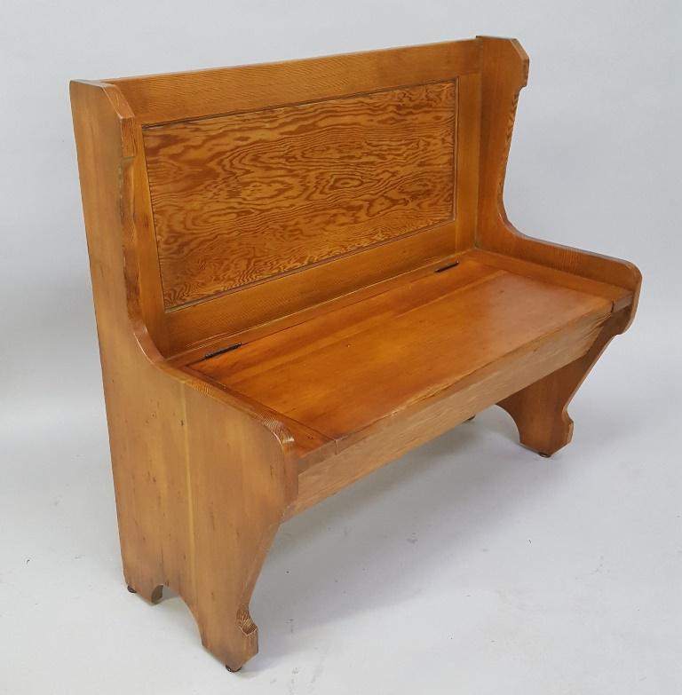 Circa 1920's Pine Lift Seat Bench from home nook -: Circa 1920's Pine Lift Seat Bench from home nook - Found in Barn outside of Stillwater MN estate. Refinished condition. See next lot same bench "as is". W 40" h 37" d 18"