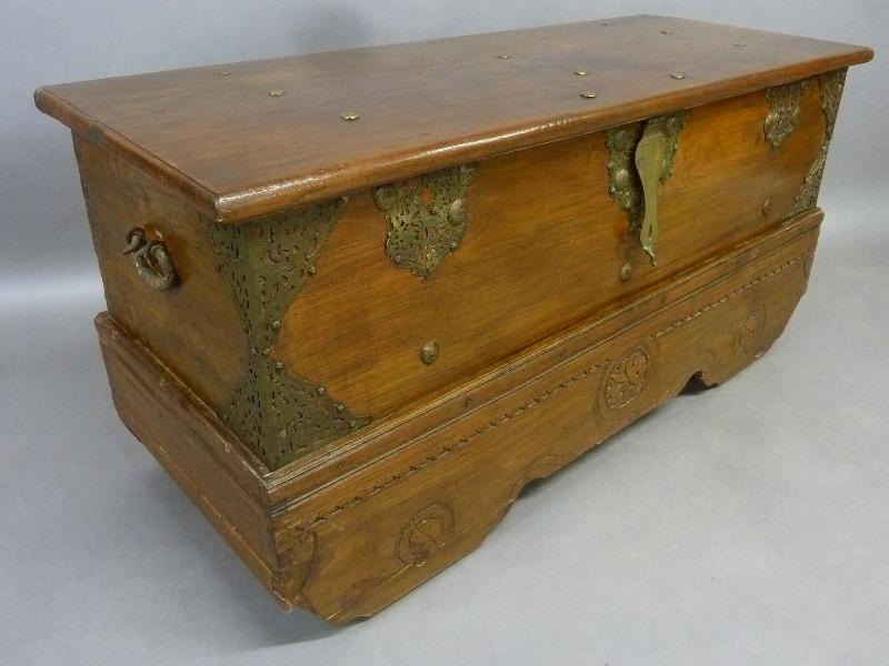 Massive Hand Carved 19th Century Mahogany Trunk from: Massive Hand Carved 19th Century Mahogany Trunk from Sailing Vessel found in Jakarta Indonesia - width 60" depth 24" height 28" - purchased by owner in 1975 when living there. Removed from his 1830's 