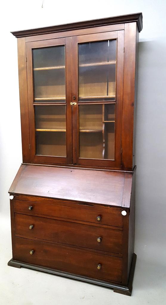 1850's Early Drop Front Cherry & Butternut Secretary -: 1850's Early Drop Front Cherry & Butternut Secretary - h 89" w 45" d 21".( 2 part)From the Fort Snelling Warehouse. Property of William Wirt Pendergast (1833-1903) Hutchingson MN. Inventory #6467. As 