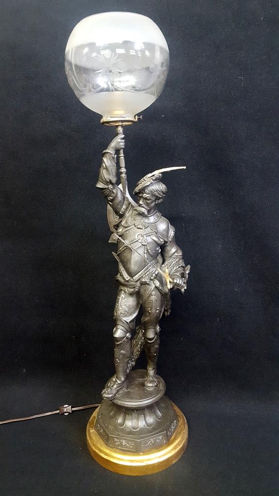 Circa 1870's Gas Metal Newel Post Lamp of Knight hgt Mar 28, 2020