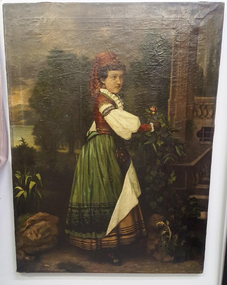 19th Century Oil on canvas of young girl - Label on the: 19th Century Oil on canvas of young girl - Label on the back. Mark on the back same as the preceding lot. Good condition for age. Nicely done. H 38" w 28".