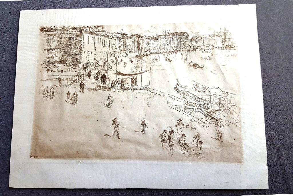 Original etching by J. McNeill Whistler around 1880: Original etching by J. McNeill Whistler around 1880's. hgt 10.5" w 14.5". Marked AP #7 on the bottom edge. Good condition. This was from his 2nd Venetian series. Found in Prairie du Chien WI collectio