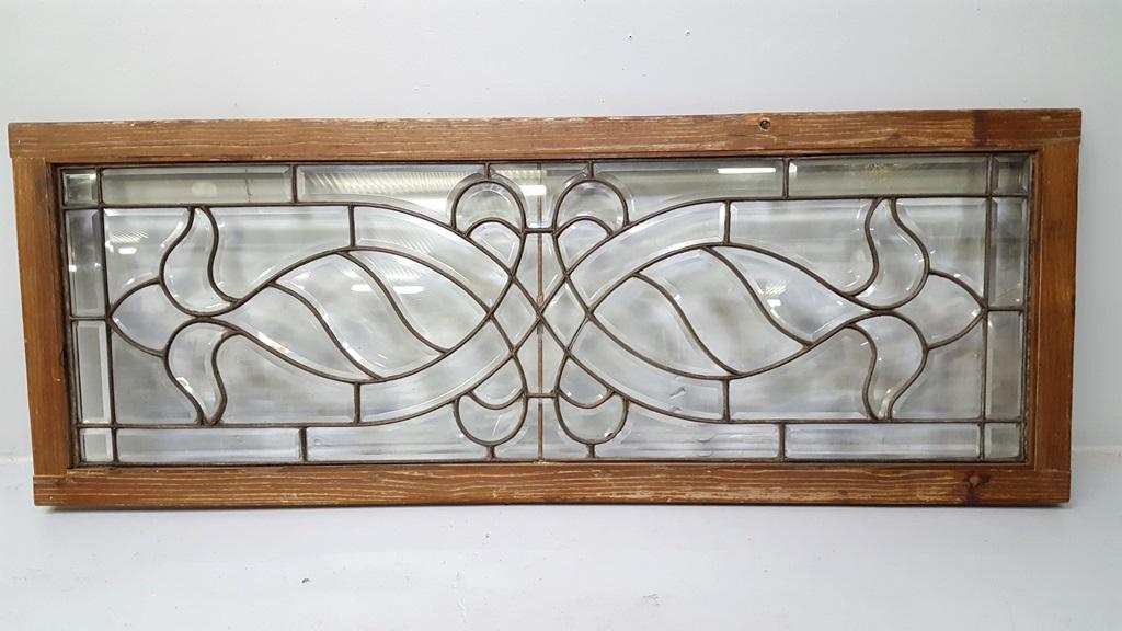 Circa 1900 Superb Entire Bevel Glass Leaded Window -: Circa 1900 Superb Entire Bevel Glass Leaded Window - width 56" hgt 21". Found in St Paul MN estate. Good condition. No cracks in glass.