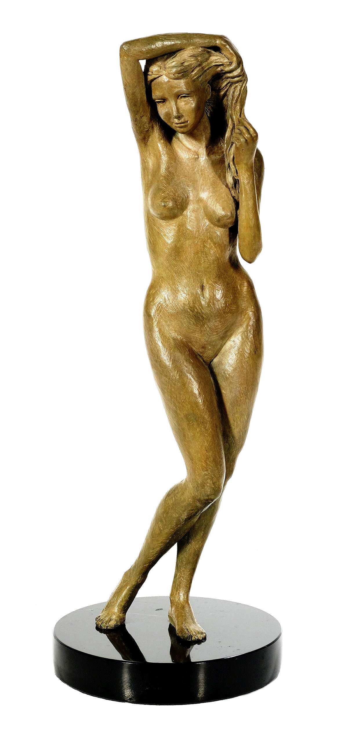 Patinated Bronze Female Nude by Susanne Vertel b. 1954,: Patinated Bronze Female Nude by Susanne Vertel b. 1954, Signed, dated 1991 numbered 4/20. Hgt 24.75" dia. Of base 9". Good condition. Found in Dallas TX estate.