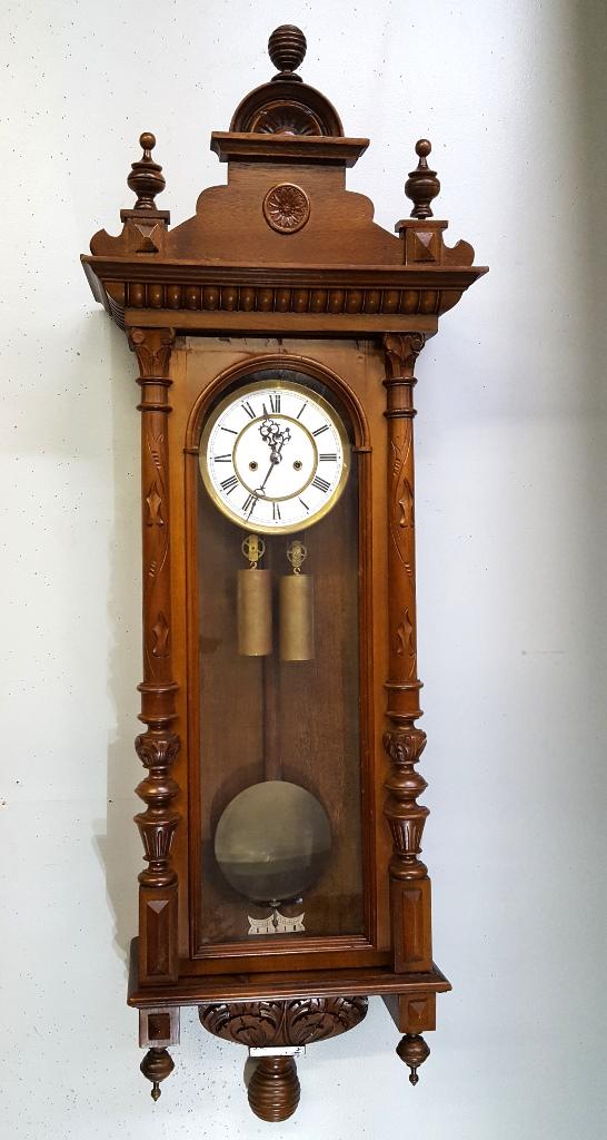 Signed Gustav Becker 2 weight Vienna Wall Regulator -: Signed Gustav Becker 2 weight Vienna Wall Regulator - has porcelain dial in good condition. Hgt 49" W 17". Found in big St Paul mansion.