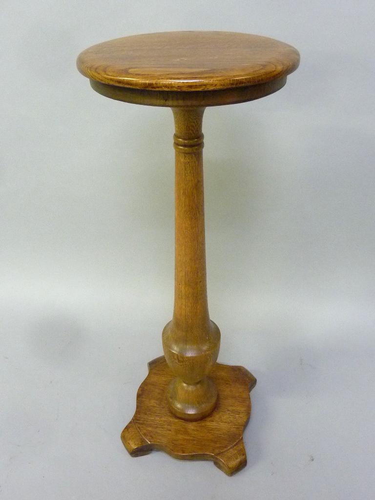 Circa 1900 Solid Oak Plant Stand . H 35" dia. 13.5".: Circa 1900 Solid Oak Plant Stand . H 35" dia. 13.5". Good old refinish in sturdy condition. Found in Wabasha MN estate.