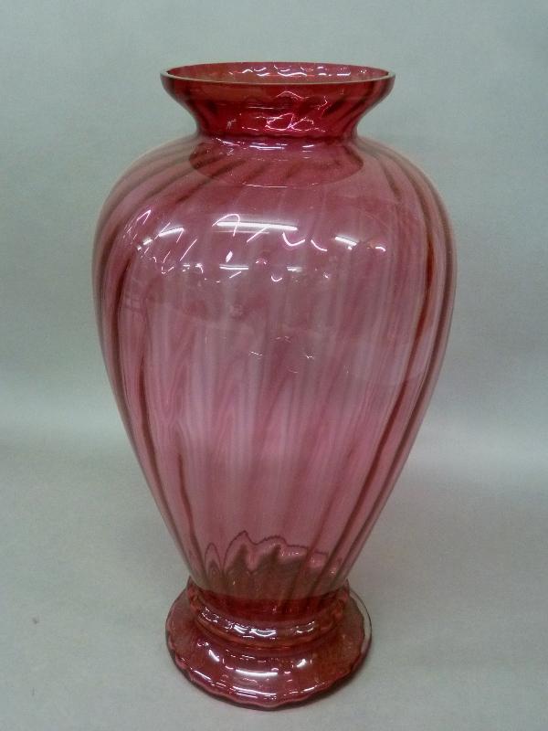 Massive 29" Blown Cranberry Art Glass Swirl Glass Vase: Massive 29" Blown Cranberry Art Glass Swirl Glass Vase - height 29" dia. 15" - all in good condition, no cracks or chips.