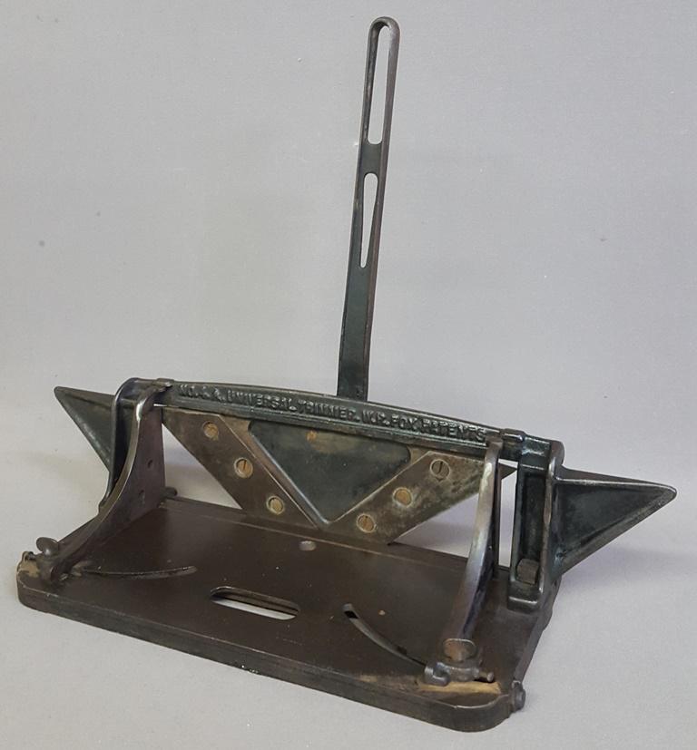 Marked (NO. 4.A. Universal Trimmer W.R.Fox Patent) The: Marked (NO. 4.A. Universal Trimmer W.R.Fox Patent) The Fox Machine Co. Grand Rapids Mich. - Cast & machined iron. W 24" h 20" d 14". All in good working condition.