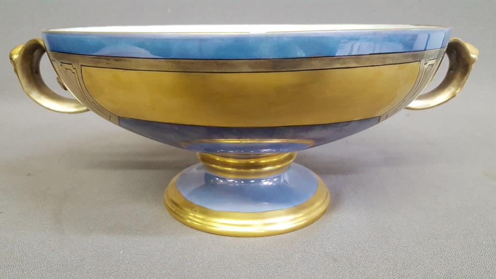 Circa 1920 Signed Rosenthale Bavaria Empire Porcelain: Circa 1920 Signed Rosenthale Bavaria Empire Porcelain Compote with Gilt Decoration -dia 9.5" with handles 12.5".Found in Minnetonka MN estate.