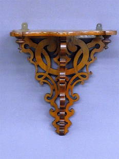 GREAT MAHOGANY ANTIQUE INTRICATE SCROLL-CUT HANGING: GREAT MAHOGANY ANTIQUE INTRICATE SCROLL-CUT HANGING SHELF IN ORGINAL FINISH- H 17"W16"- C 1860