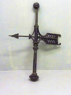 GREAT ANTIQUE SOLDERED WEATHER VANE WITH GOOD PATIN: GREAT ANTIQUE SOLDERED WEATHER VANE WITH GOOD PATINA & CONSTRUCTION - H 49" W 36"-CIRCA 1870