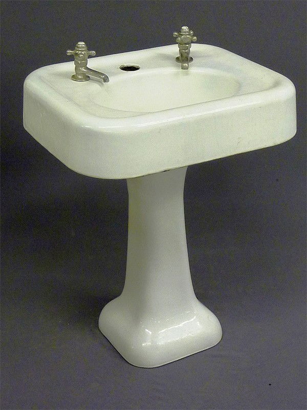 34 ANTIQUE PORCELAIN & CAST IRON PEDESTAL SINK SIGNED