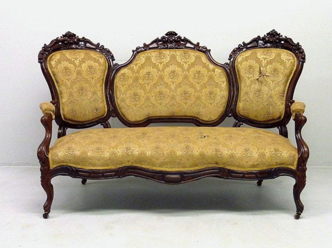 SOLID ROSEWOOD 1850'S AMERICAN TRIPLE CORSET BACK H: SOLID ROSEWOOD 1850'S AMERICAN TRIPLE CORSET BACK HAND CARVED SETTEE - H 40" W 64"