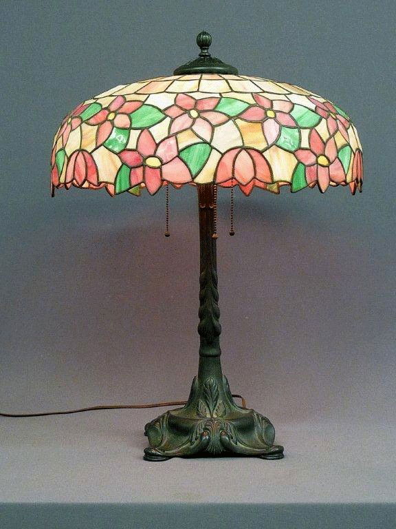 129 ANTIQUE LEADED GLASS LAMP BY (CHICAGO MOSAIC) FROM