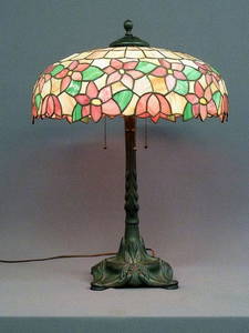 129: ANTIQUE LEADED GLASS LAMP BY (CHICAGO MOSAIC) FROM