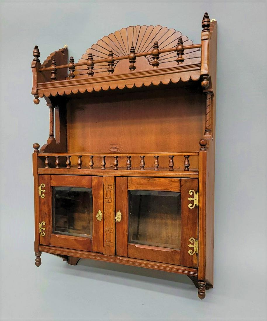 Circa 1880's Eastlake Aesthetic Wall Hanging Cabinet with bevel glass doors and original brass (1 of 3)