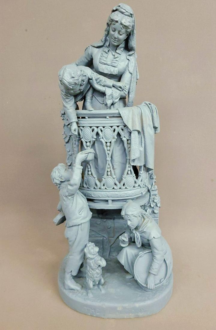 John Rogers (American, 1824-1904), titled The Balcony, painted cast plaster; ht. 32.5 in. w 15" d (1 of 5)