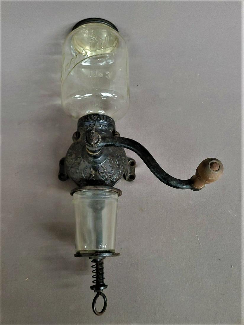 Circa 1900 All original Crystal Arcade Wall Coffee Grinder with arcade written on the top. Hgt 19" (1 of 5)