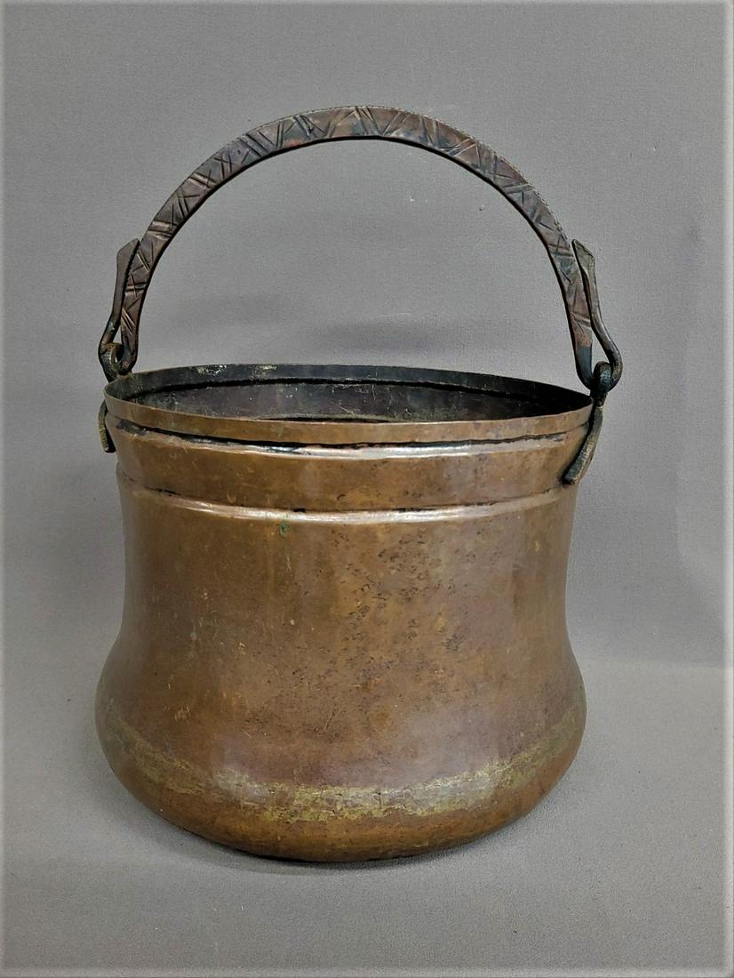 Circa 1880's  Hand Made Copper Bucket with engraved Handle & dovetail constuction. Hgt 17" dia. 15". (1 of 2)