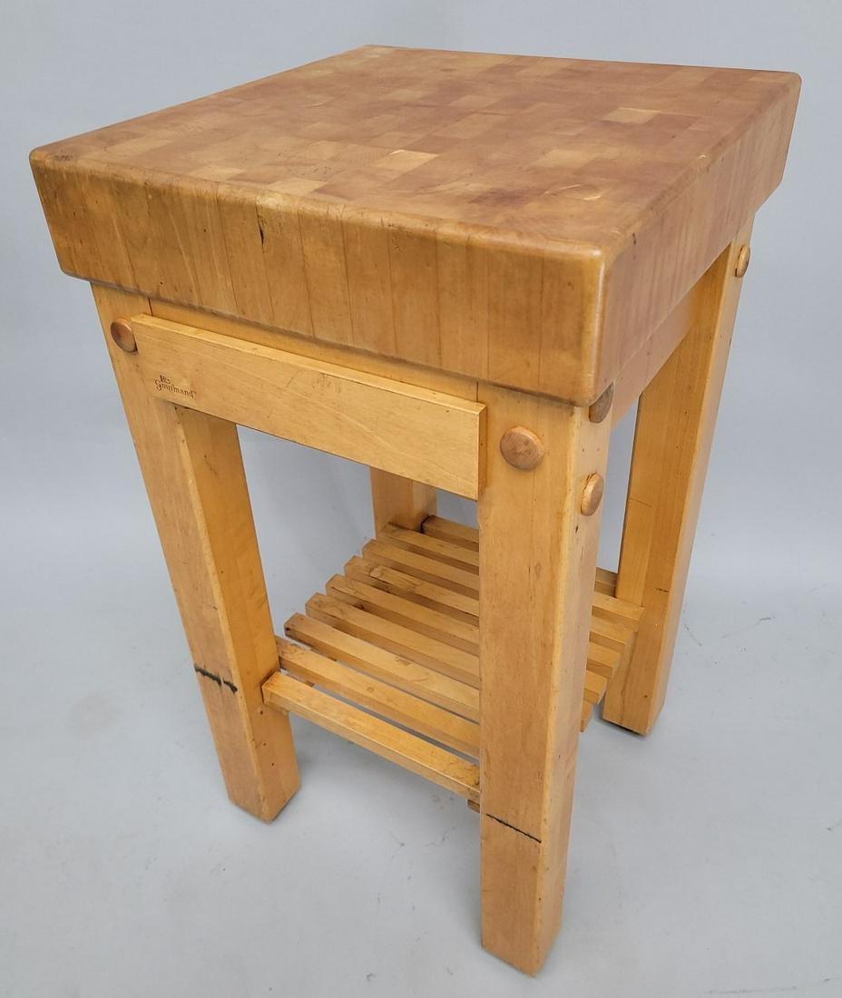 Fine Quality Butcher Block with Drawer signed Le Gourmand - 18" x 18" by hgt 33". Great condition.: Fine Quality Butcher Block with Drawer signed Le Gourmand - 18" x 18" by hgt 33". Great condition.