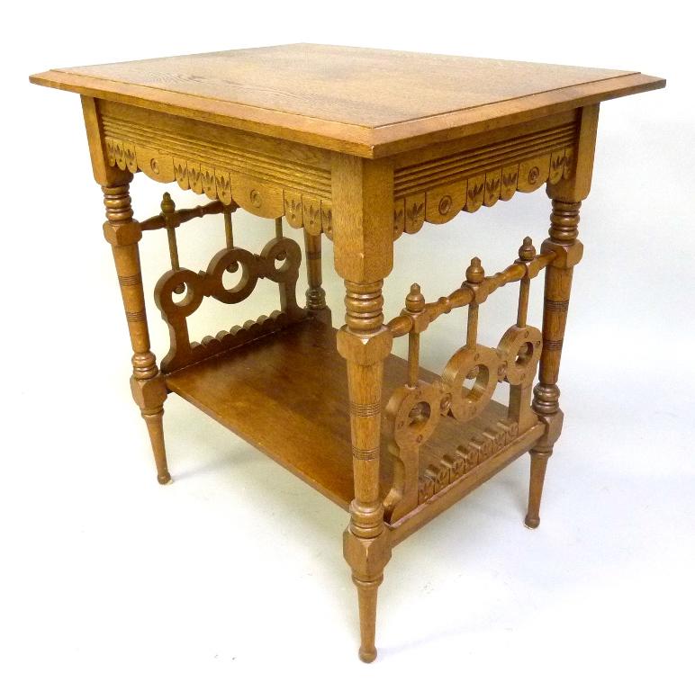 Circa 1900 Solid Oak Spoon Carved Eastlake Table - has old refinish with good sturdy condition and (1 of 3)
